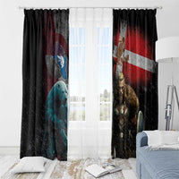 Greenlandic and Danish Together Window Curtain Polar Warrior Vikings with National Flag Grunge Style - Wonder Print Shop