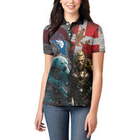 Greenlandic and Danish Together Women Polo Shirt Polar Warrior Vikings with National Flag Grunge Style - Wonder Print Shop