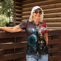 Greenlandic and Danish Together Women Polo Shirt Polar Warrior Vikings with National Flag Grunge Style - Wonder Print Shop