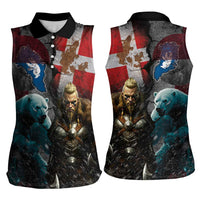 Greenlandic and Danish Together Women Sleeveless Polo Shirt Polar Warrior Vikings with National Flag Grunge Style - Wonder Print Shop