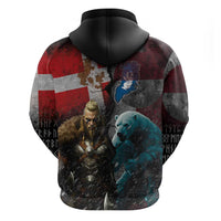 Greenlandic and Danish Together Zip Hoodie Polar Warrior Vikings with National Flag Grunge Style - Wonder Print Shop