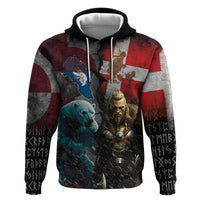 Greenlandic and Danish Together Zip Hoodie Polar Warrior Vikings with National Flag Grunge Style - Wonder Print Shop
