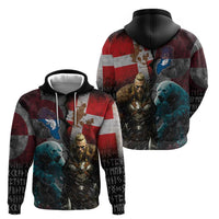 Greenlandic and Danish Together Zip Hoodie Polar Warrior Vikings with National Flag Grunge Style - Wonder Print Shop
