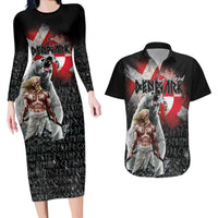 Greenlandic and Danish Together Couples Matching Long Sleeve Bodycon Dress and Hawaiian Shirt Viking Warrior with Polar Bear Roar - Wonder Print Shop