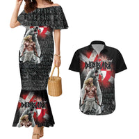 Greenlandic and Danish Together Couples Matching Mermaid Dress and Hawaiian Shirt Viking Warrior with Polar Bear Roar - Wonder Print Shop