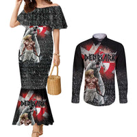 Greenlandic and Danish Together Couples Matching Mermaid Dress and Long Sleeve Button Shirt Viking Warrior with Polar Bear Roar - Wonder Print Shop