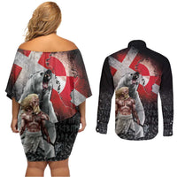 Greenlandic and Danish Together Couples Matching Off Shoulder Short Dress and Long Sleeve Button Shirt Viking Warrior with Polar Bear Roar - Wonder Print Shop