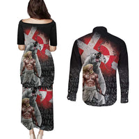 Greenlandic and Danish Together Couples Matching Puletasi and Long Sleeve Button Shirt Viking Warrior with Polar Bear Roar - Wonder Print Shop