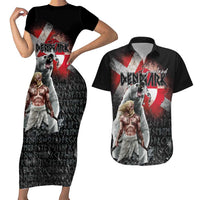 Greenlandic and Danish Together Couples Matching Short Sleeve Bodycon Dress and Hawaiian Shirt Viking Warrior with Polar Bear Roar - Wonder Print Shop