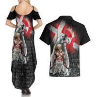 Greenlandic and Danish Together Couples Matching Summer Maxi Dress and Hawaiian Shirt Viking Warrior with Polar Bear Roar - Wonder Print Shop