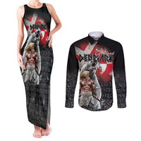 Greenlandic and Danish Together Couples Matching Tank Maxi Dress and Long Sleeve Button Shirt Viking Warrior with Polar Bear Roar - Wonder Print Shop