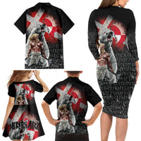 Greenlandic and Danish Together Family Matching Long Sleeve Bodycon Dress and Hawaiian Shirt Viking Warrior with Polar Bear Roar - Wonder Print Shop