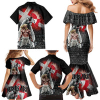 Greenlandic and Danish Together Family Matching Mermaid Dress and Hawaiian Shirt Viking Warrior with Polar Bear Roar - Wonder Print Shop