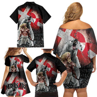 Greenlandic and Danish Together Family Matching Off Shoulder Short Dress and Hawaiian Shirt Viking Warrior with Polar Bear Roar - Wonder Print Shop