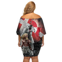 Greenlandic and Danish Together Family Matching Off Shoulder Short Dress and Hawaiian Shirt Viking Warrior with Polar Bear Roar - Wonder Print Shop