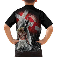 Greenlandic and Danish Together Family Matching Short Sleeve Bodycon Dress and Hawaiian Shirt Viking Warrior with Polar Bear Roar - Wonder Print Shop