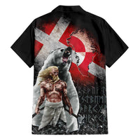 Greenlandic and Danish Together Family Matching Short Sleeve Bodycon Dress and Hawaiian Shirt Viking Warrior with Polar Bear Roar - Wonder Print Shop