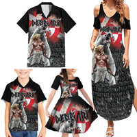 Greenlandic and Danish Together Family Matching Summer Maxi Dress and Hawaiian Shirt Viking Warrior with Polar Bear Roar - Wonder Print Shop