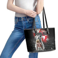 Greenlandic and Danish Together Leather Tote Bag Viking Warrior with Polar Bear Roar - Wonder Print Shop