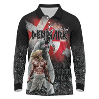 Greenlandic and Danish Together Long Sleeve Polo Shirt Viking Warrior with Polar Bear Roar - Wonder Print Shop