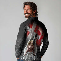 Greenlandic and Danish Together Long Sleeve Polo Shirt Viking Warrior with Polar Bear Roar - Wonder Print Shop