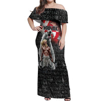 Greenlandic and Danish Together Off Shoulder Maxi Dress Viking Warrior with Polar Bear Roar - Wonder Print Shop