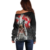 Greenlandic and Danish Together Off Shoulder Sweater Viking Warrior with Polar Bear Roar - Wonder Print Shop