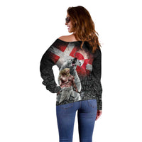 Greenlandic and Danish Together Off Shoulder Sweater Viking Warrior with Polar Bear Roar - Wonder Print Shop