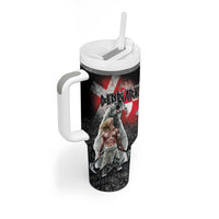 Greenlandic and Danish Together Tumbler With Handle Viking Warrior with Polar Bear Roar - Wonder Print Shop