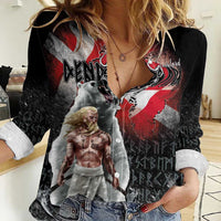 Greenlandic and Danish Together Women Casual Shirt Viking Warrior with Polar Bear Roar - Wonder Print Shop