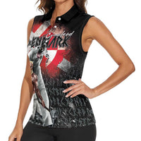 Greenlandic and Danish Together Women Sleeveless Polo Shirt Viking Warrior with Polar Bear Roar - Wonder Print Shop