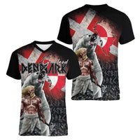 Greenlandic and Danish Together Women V-Neck T-Shirt Viking Warrior with Polar Bear Roar - Wonder Print Shop