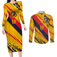 Custom Ecuador Football Couples Matching Long Sleeve Bodycon Dress and Long Sleeve Button Shirt La Tricolor-100th Anniversary - Wonder Print Shop