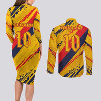 Custom Ecuador Football Couples Matching Long Sleeve Bodycon Dress and Long Sleeve Button Shirt La Tricolor-100th Anniversary - Wonder Print Shop