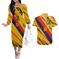 Custom Ecuador Football Couples Matching Off The Shoulder Long Sleeve Dress and Hawaiian Shirt La Tricolor-100th Anniversary - Wonder Print Shop