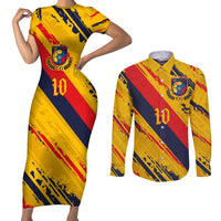 Custom Ecuador Football Couples Matching Short Sleeve Bodycon Dress and Long Sleeve Button Shirt La Tricolor-100th Anniversary - Wonder Print Shop