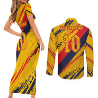 Custom Ecuador Football Couples Matching Short Sleeve Bodycon Dress and Long Sleeve Button Shirt La Tricolor-100th Anniversary - Wonder Print Shop
