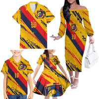 Custom Ecuador Football Family Matching Off The Shoulder Long Sleeve Dress and Hawaiian Shirt La Tricolor-100th Anniversary - Wonder Print Shop