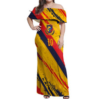 Custom Ecuador Football Off Shoulder Maxi Dress La Tricolor-100th Anniversary - Wonder Print Shop