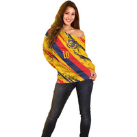 Custom Ecuador Football Off Shoulder Sweater La Tricolor-100th Anniversary - Wonder Print Shop
