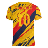 Custom Ecuador Football Women V-Neck T-Shirt La Tricolor-100th Anniversary - Wonder Print Shop