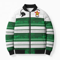 Custom Zimbabwe Rugby Bomber Puffer Jacket African Heritage Stripes Style - Wonder Print Shop