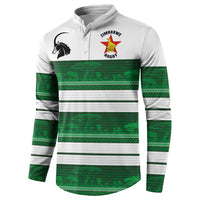 Custom Zimbabwe Rugby Button Sweatshirt African Heritage Stripes Style - Wonder Print Shop