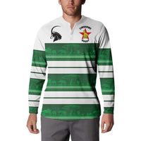 Custom Zimbabwe Rugby Button Sweatshirt African Heritage Stripes Style - Wonder Print Shop