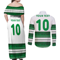 Custom Zimbabwe Rugby Couples Matching Off Shoulder Maxi Dress and Long Sleeve Button Shirt African Heritage Stripes Style - Wonder Print Shop