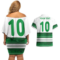 Custom Zimbabwe Rugby Couples Matching Off Shoulder Short Dress and Hawaiian Shirt African Heritage Stripes Style - Wonder Print Shop