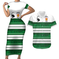 Custom Zimbabwe Rugby Couples Matching Short Sleeve Bodycon Dress and Hawaiian Shirt African Heritage Stripes Style - Wonder Print Shop