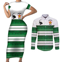 Custom Zimbabwe Rugby Couples Matching Short Sleeve Bodycon Dress and Long Sleeve Button Shirt African Heritage Stripes Style - Wonder Print Shop
