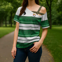 Custom Zimbabwe Rugby Cross Shoulder Shirt African Heritage Stripes Style - Wonder Print Shop