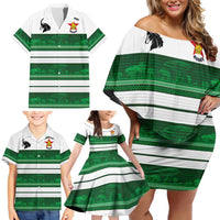 Custom Zimbabwe Rugby Family Matching Off Shoulder Short Dress and Hawaiian Shirt African Heritage Stripes Style - Wonder Print Shop